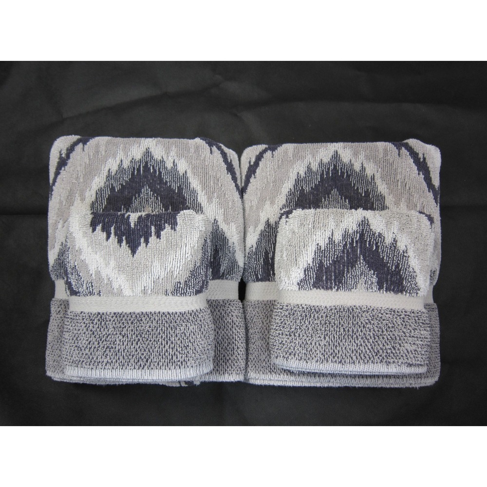 Vintage JCPenney Home Collection 4-Piece Towel Set - Aztec Purplish Gray Cotton